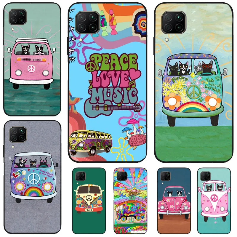 Hippy Peace Bus Cat For Huawei Nova Y60 Y61 Y70 Y90 Y91 Nova 11i 8i 3i 5T 9 10 SE 11 Pro P20 P30 P40 Lite Case