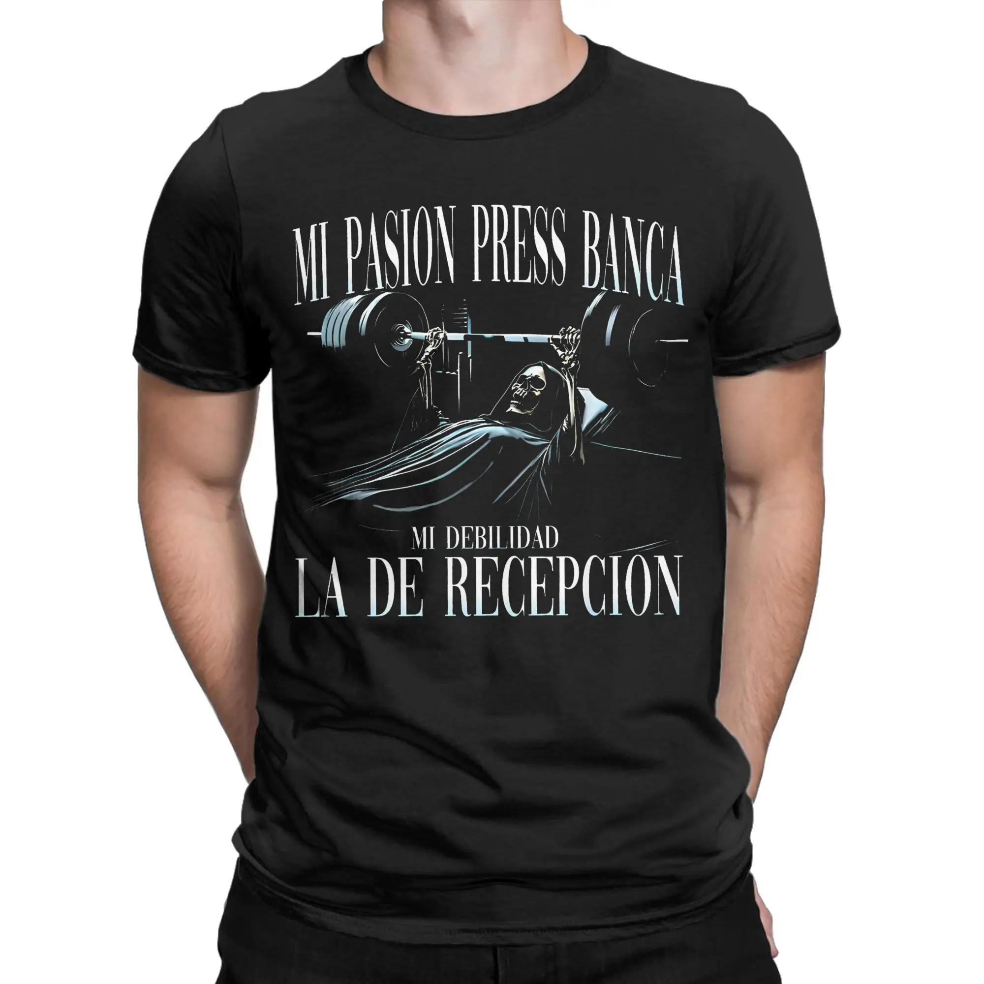 Calacas Chidas Gym   MI PASION PRESS BANCA LA DE RECEPCION T-Shirt Men  Funny Cotton T Shirts Summer O Neck Hip Hop Tee Shirt