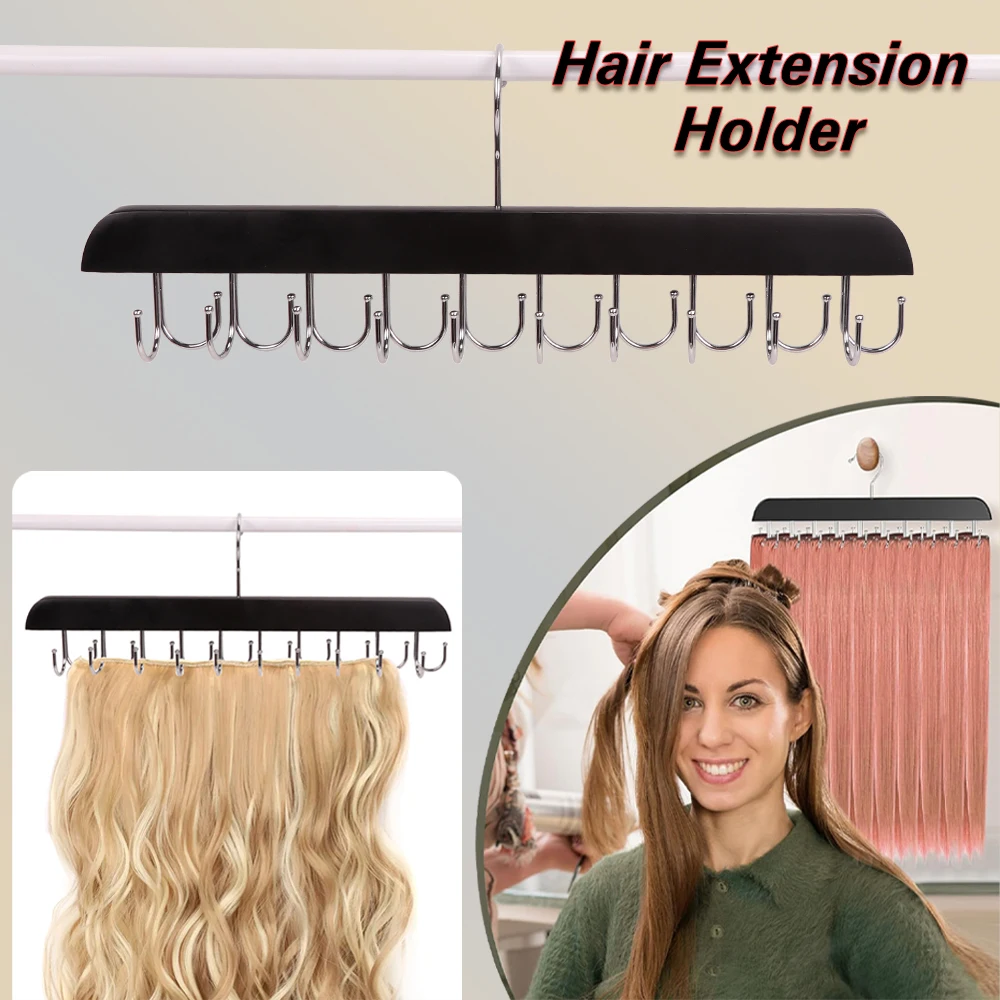 Haarverlängerungsbügel, schwarze Burlywood-Hosen, Rock, Kleiderbügel, 20 Haken, doppelseitige Haarverlängerungshalterung, Clip-Ins, Haar-Organizer