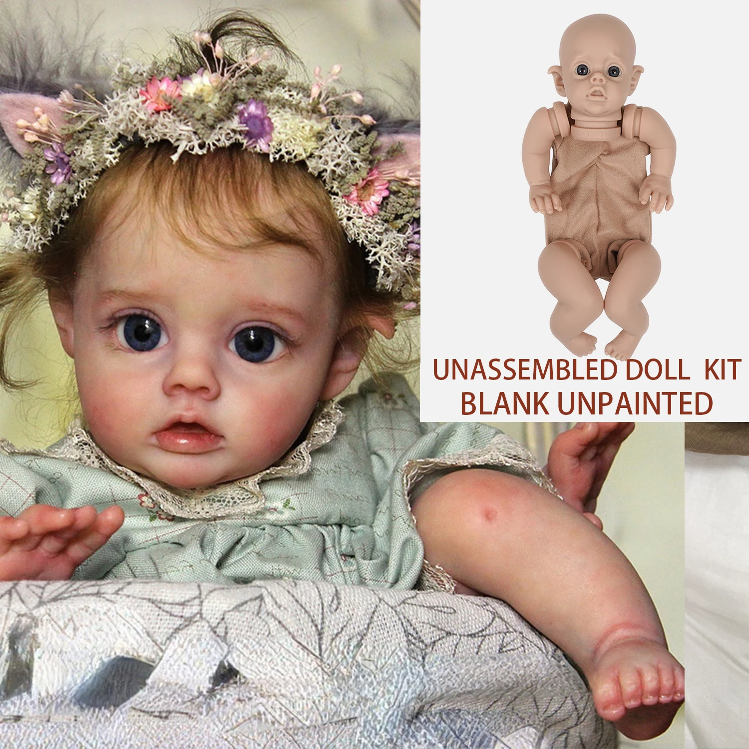 

12 Inches Reborn Doll Kits Lifelike Newborn Flo Mini Elf Vinyl Unpainted Unfinished Doll Parts DIY Blank Doll Kit