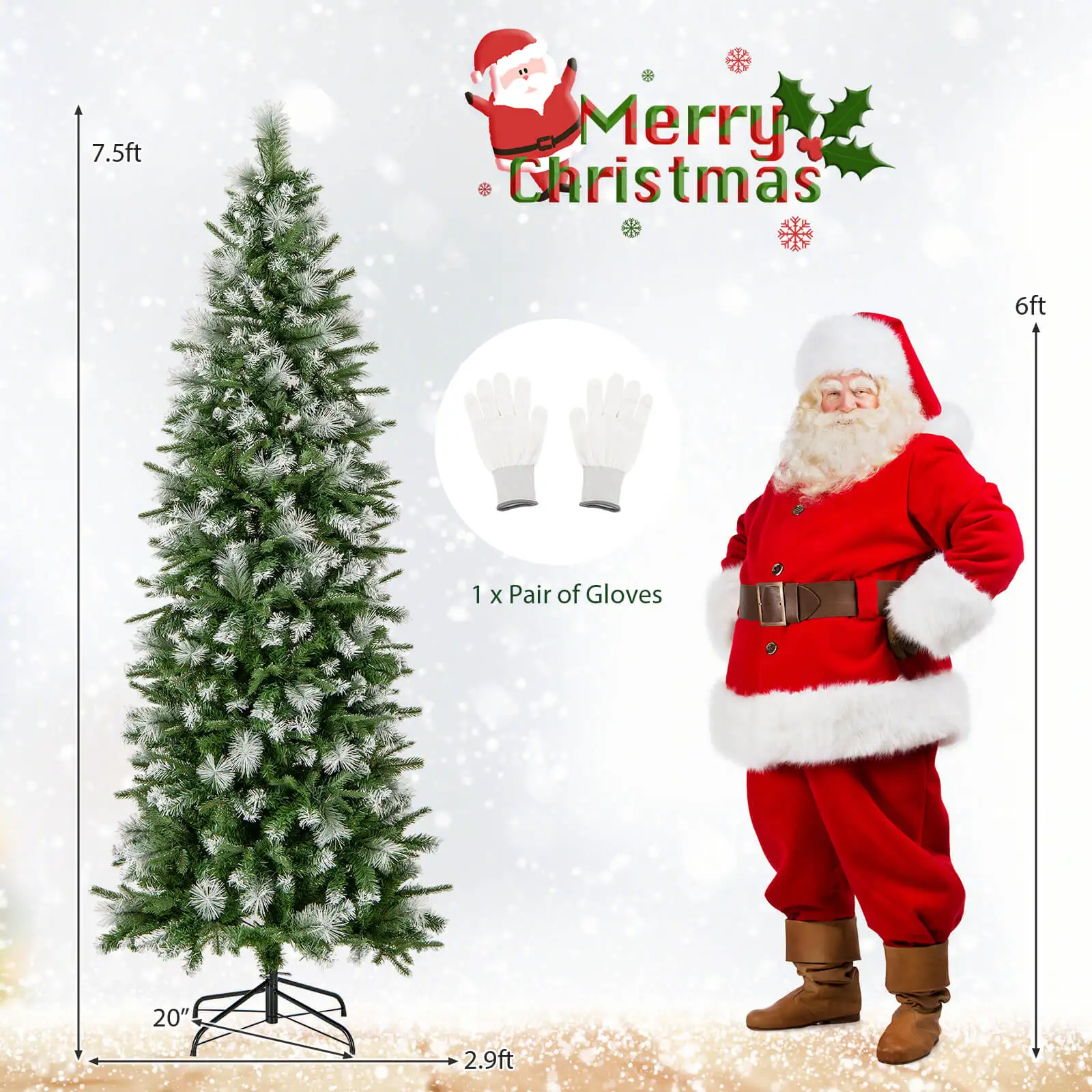 7.5 FT Pre-Lit Artificial Christmas Tree w/ 820 Frosted Tips 350 LED Lights