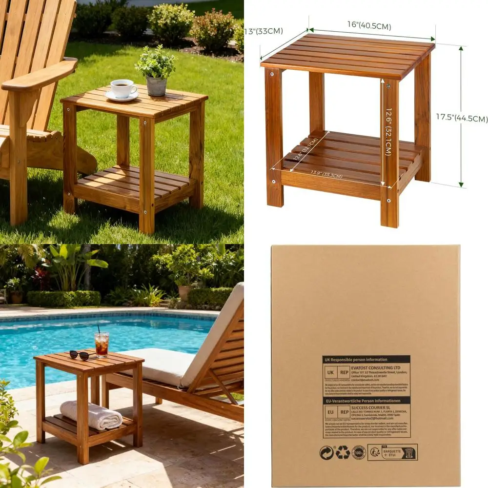 

Приставной столик из тикового дерева на открытом воздухе, двухслойный торцевой столик для патио, деревянные журнальные столики для заднего двора, сада, кровати, гостиной, дивана