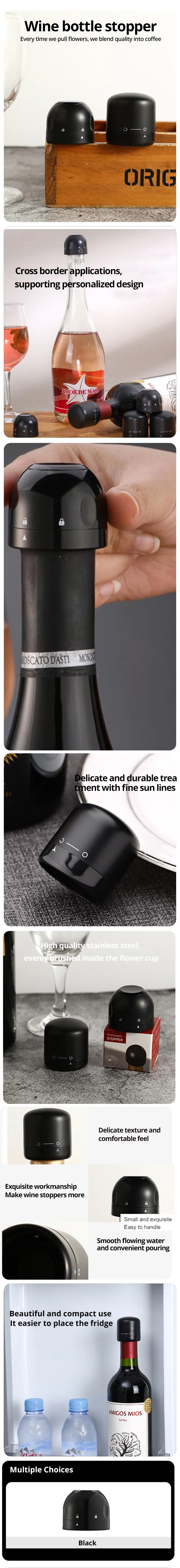 1pc Schwarz Inländischen Küche Abdichtung Rotwein Flaschen Stopper Mini Erhaltung Spin Auslaufsicher Wein Champagner Stopper Kappe – Detail 1