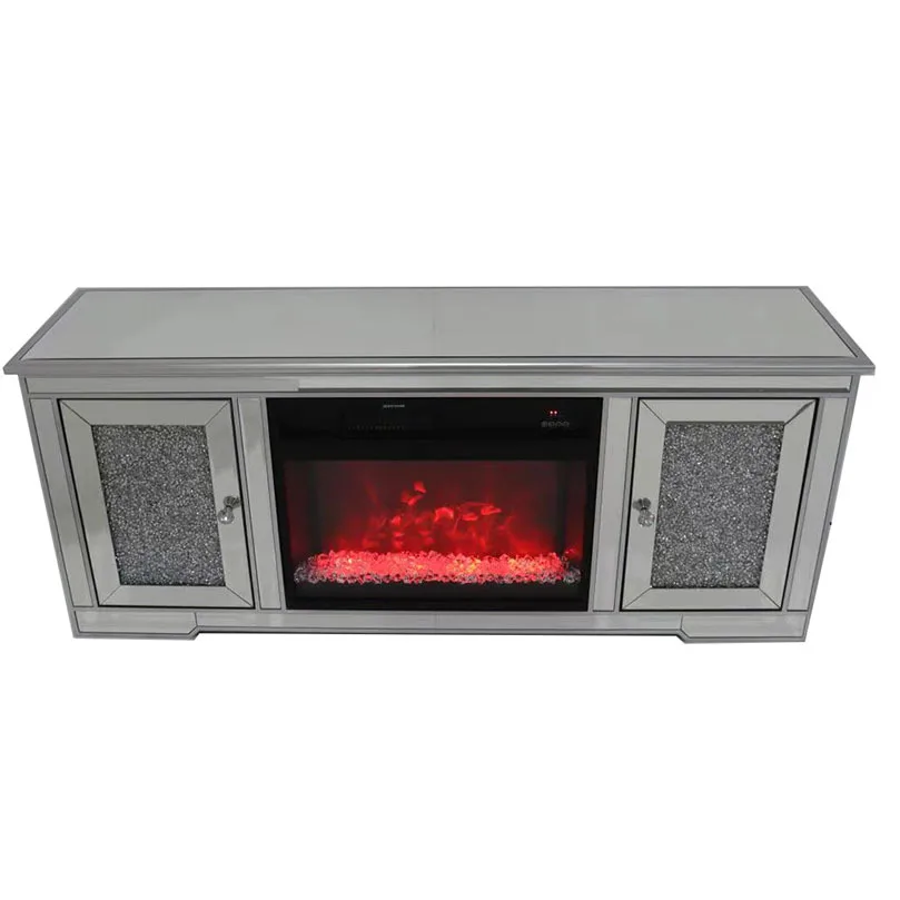 2022 new seven-color flame-heated silver mirror glass modern luxury TV cabinet fireplace