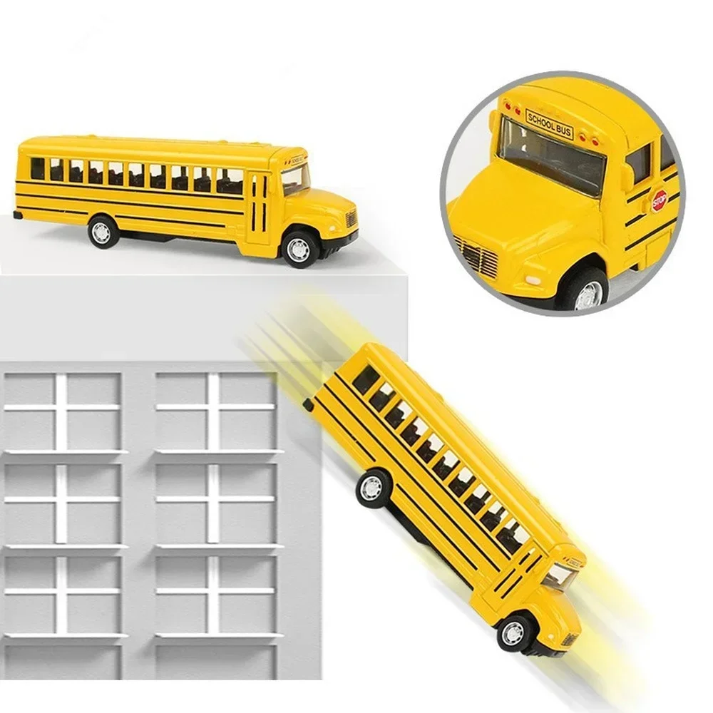 Bus scolaire en alliage moulé sous pression pour enfants, véhicule à inertie, modèle de voiture à nervures, jouets pour garçons, cadeau pour enfants, 1/64