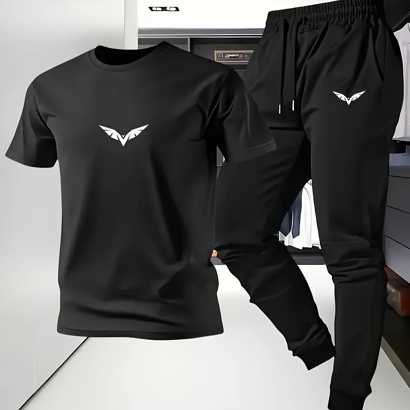 

Men's Sporty Casual 2-Piece Set Cotton Short Sleeve T-Shirt & Long Pants Regular Fit Slight Stretch Fabric Breathable All-Season