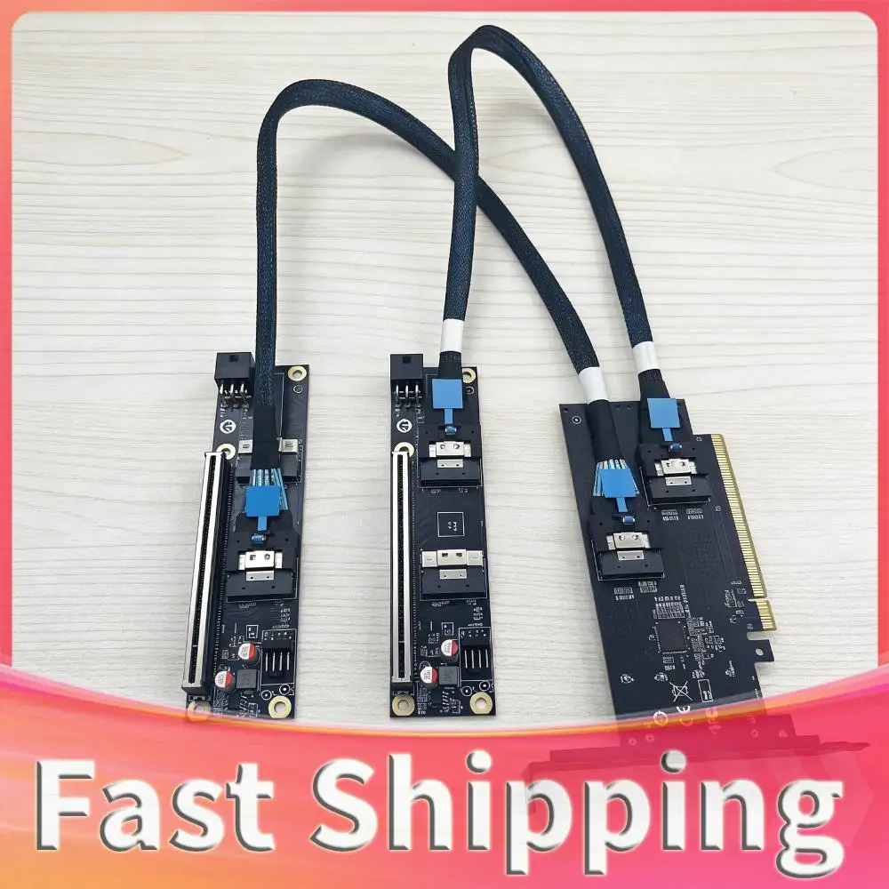 SFF-8654 8i PCIe Split Adapter 24Gb/s Transfer Dual Power Supply (PCIe + 6PIN DC) Anti-Interference SAS Cable for External GPU