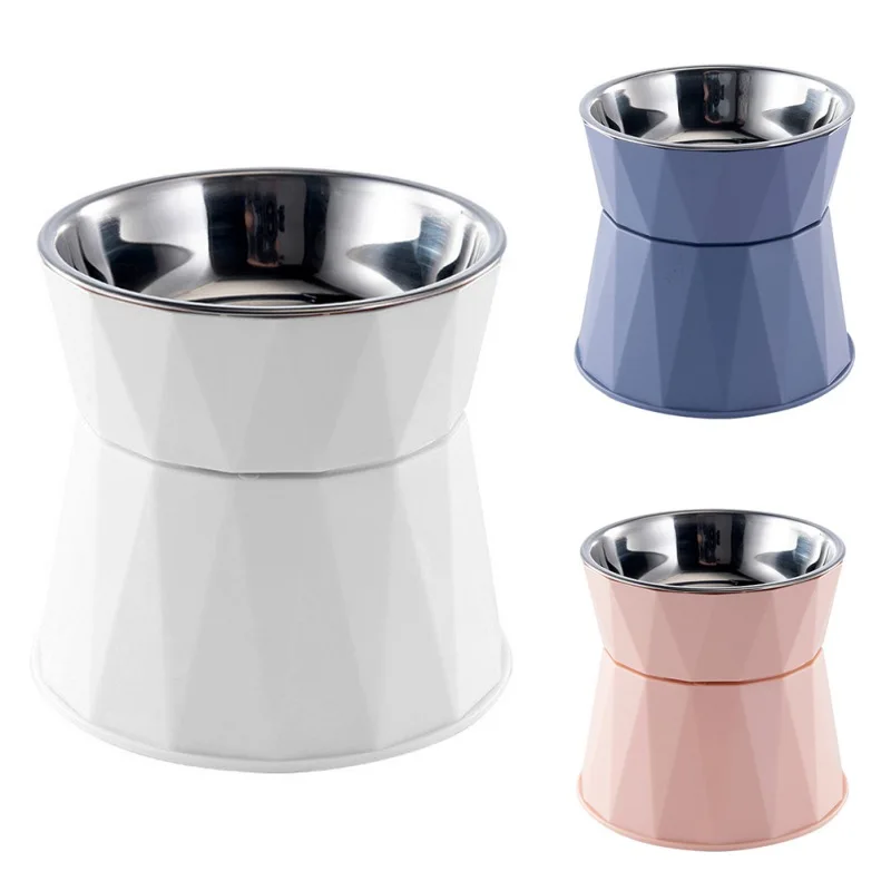 Non-slip Crash Elevated Cat Dog Bowl Raised Stainless Steel Cat Food Bowls Safeguard Neck Puppy Cat Feeding Supplies