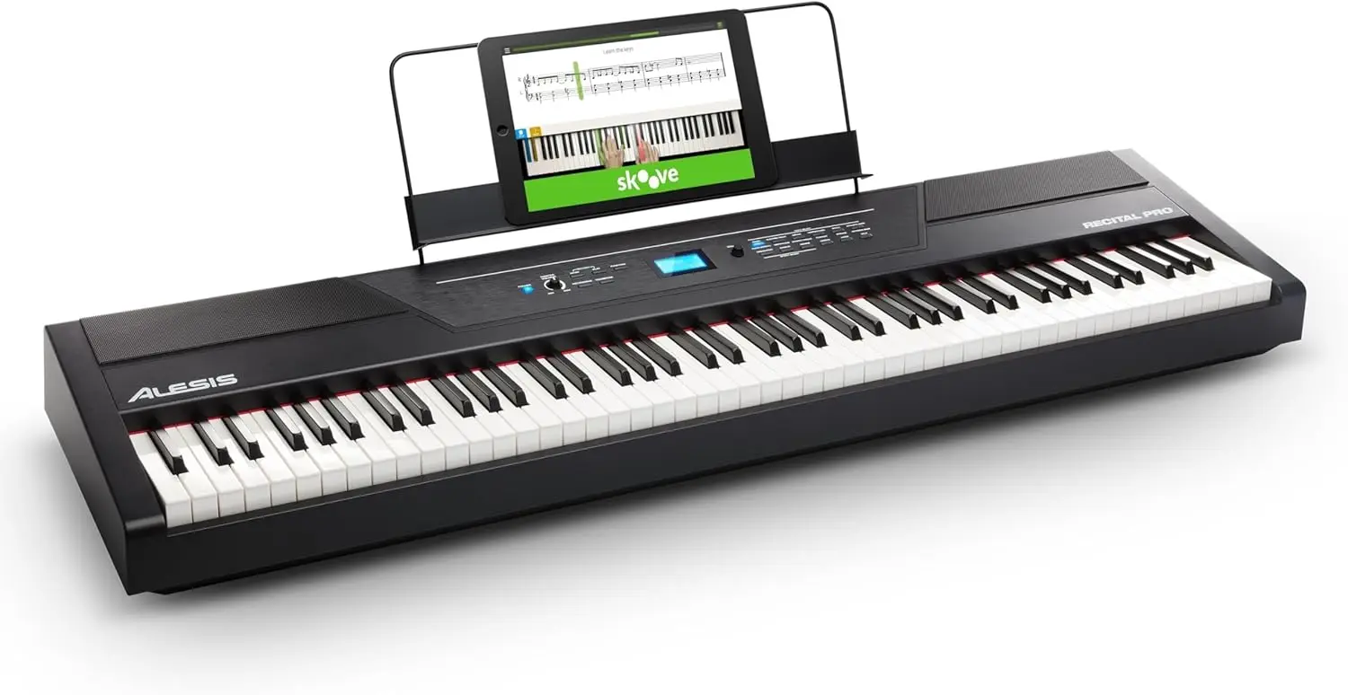 88 Key Digital Piano Keyboard with Hammer Action Weighted Keys, 2x20W Speakers, 12 Voices, Record