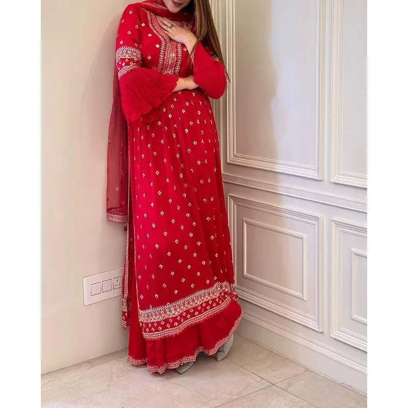 

Red Gown Salwar Kameez Pakistan Indian Wedding Party Dress Polaroid Suit