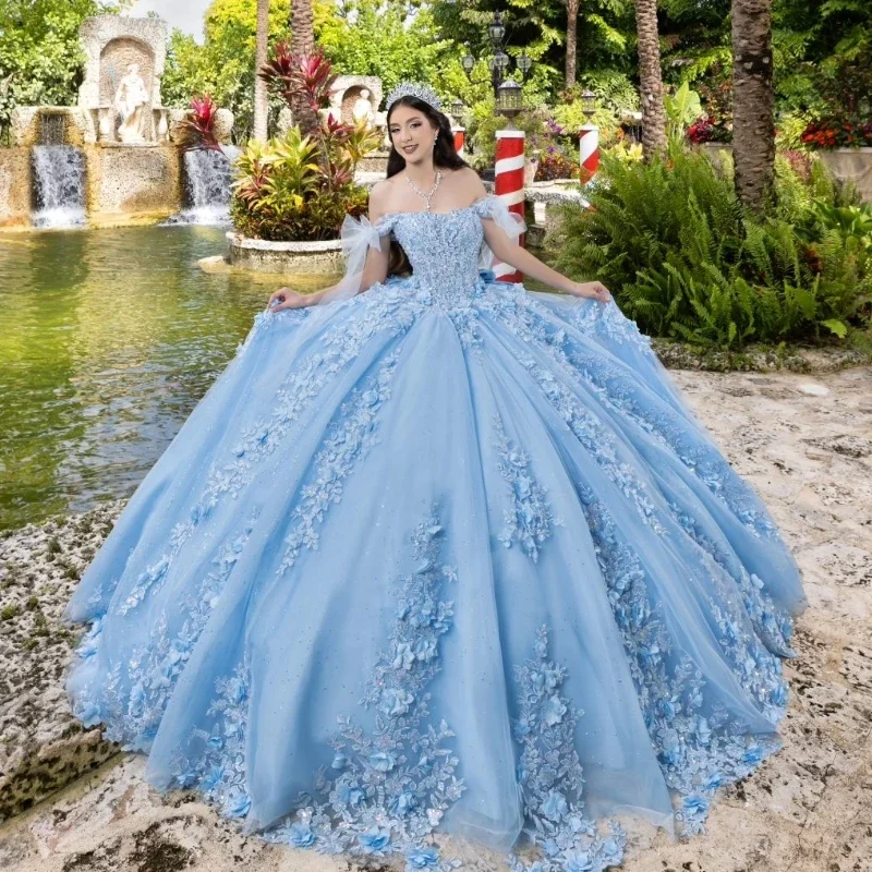 Angelsbridep Customized Charming Blue Ball Gown 15 Year Old Quinceanera Dresses 2025 Appliques Sweet 16 Evening Party Dress