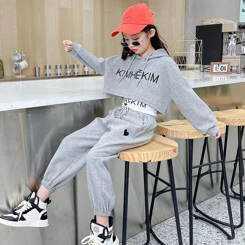 Girls Spring Summer 3PCS Casual Fashion Korean Style Hoodie+Jogging Pants For 6 8 9 10 12 Years Teenage Girls Sports Clothes