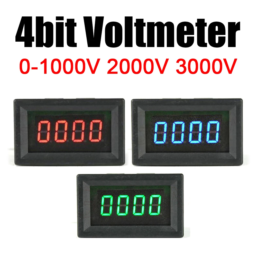 4bit High Voltage Voltmeter DC 1000V 2000V 3000V LED Digital VOLT Meter High Precision Display FOR 5V 12V Battery Monitor TEST