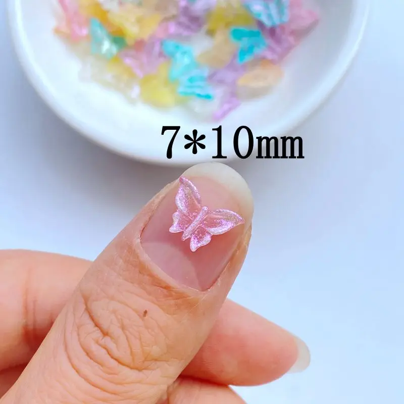 100Pcs New Cute Mini 7*10mm Bright Pink Butterfly Flat Back Resin Cabochons Scrapbooking DIY Jewelry Craft Decoration Accessorie