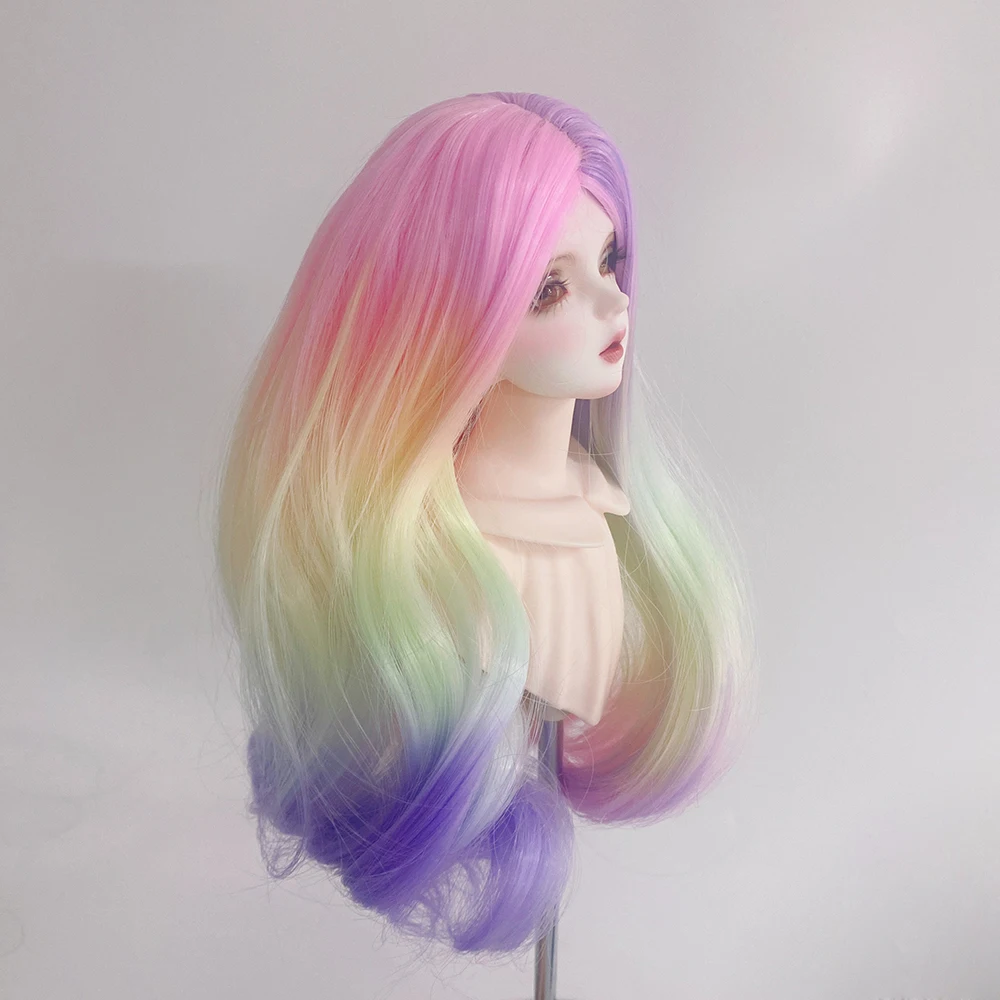 SD Doll Wig BJD Doll Hair Fit For 1/3 1/4 1/6 Doll High Temperature Fiber Rainbow Color Wig Diy  Accessories For Girl Gift