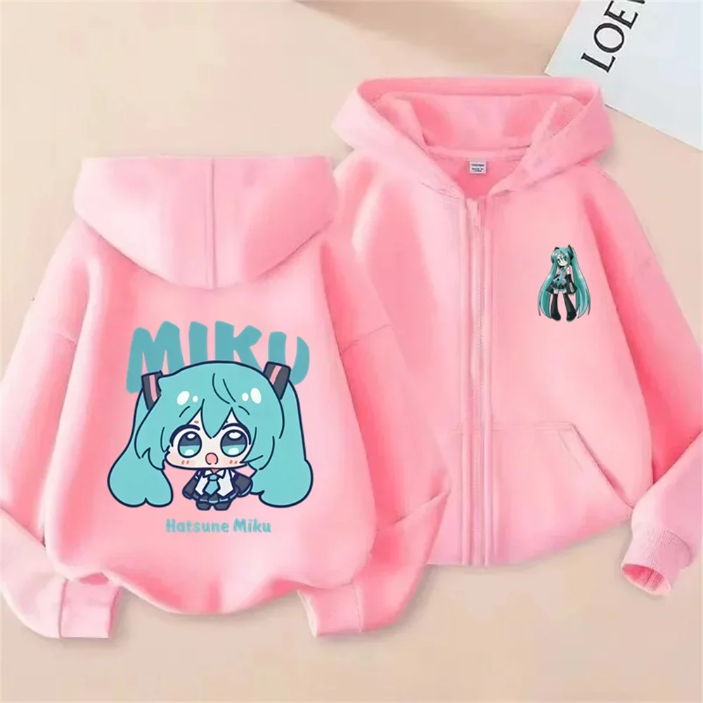 2026 Kids Zip Up Hoodie For Boys Girls Cute Kawaii Hatsune Miku Cartoon Fashion Street Outfit 3-14Y