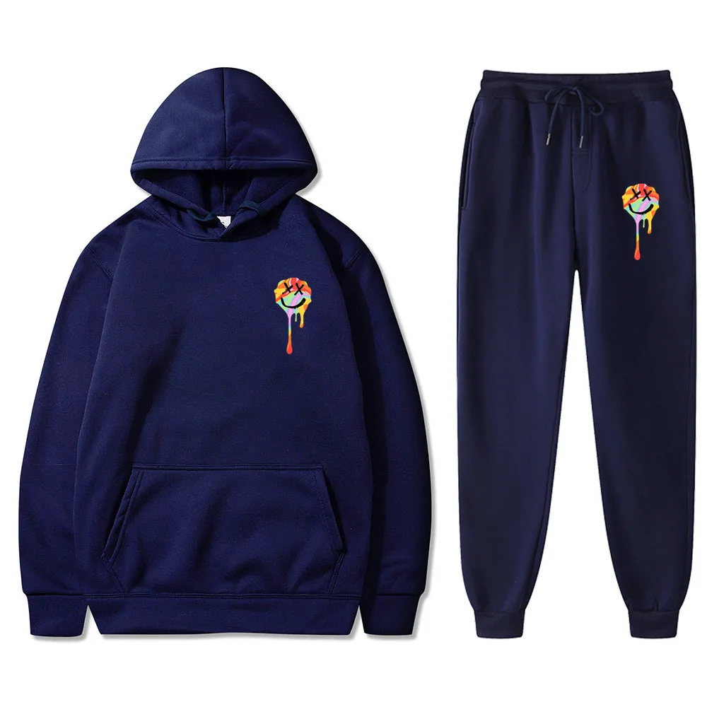 Autumn and winter lollipop smiling face sportswear men's suit new casual men's hoodie+lollipop smiling face men's trousers suit