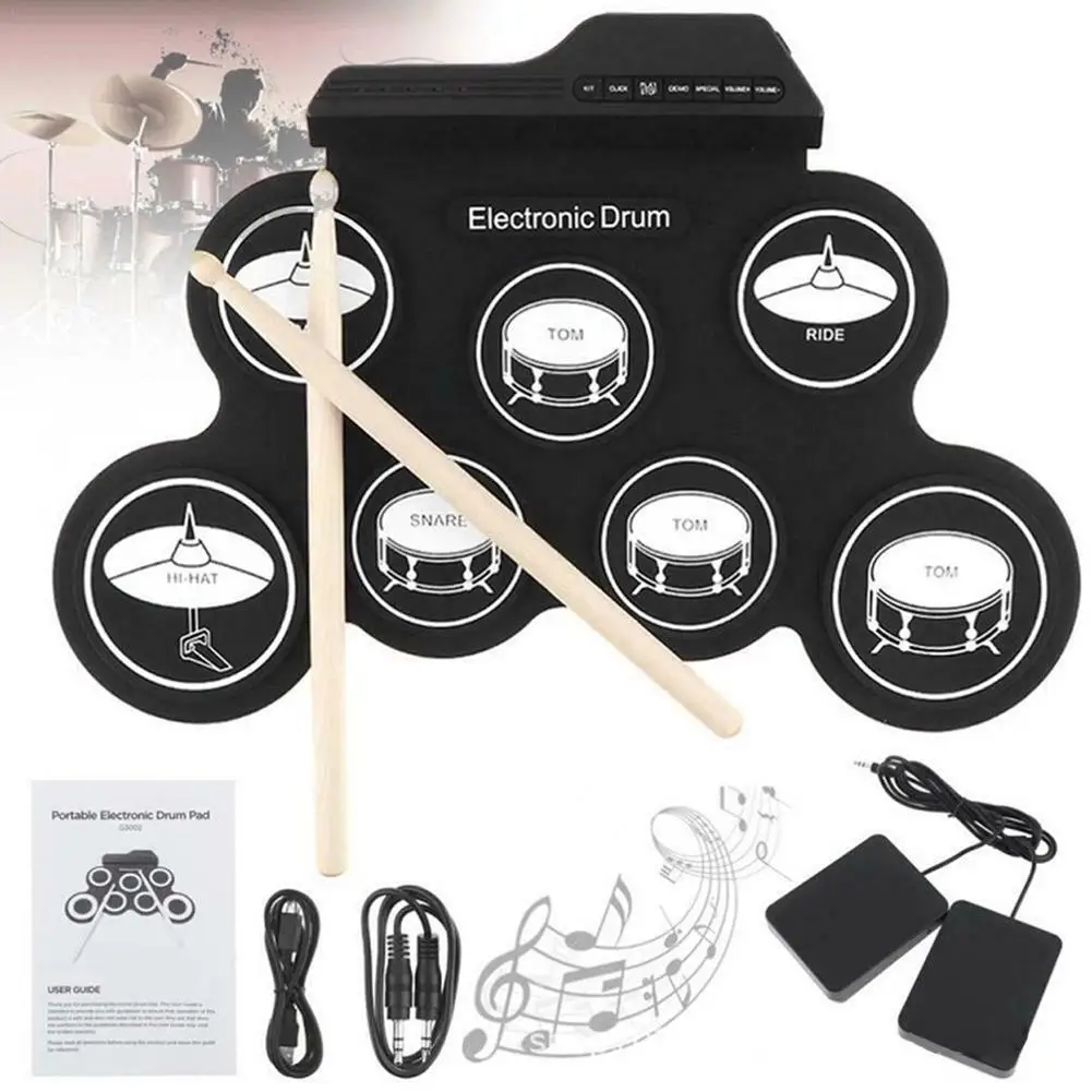 Electronic Drum Set With Drum Pedals And Sticks Electric Drum Pad Silicone Electric Drum Holiday Birthday Gift For Kids