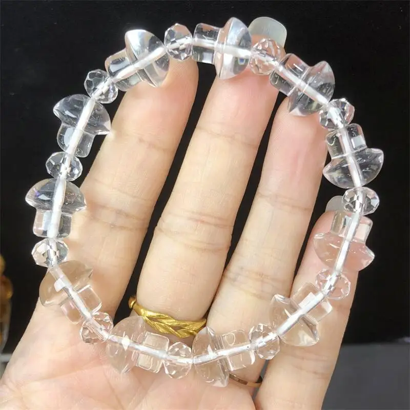 

15X15 мм натуральный прозрачный кварцевый браслет с резьбой в виде гриба, модный персонализированный браслет для мужчин и женщин, праздник, изысканный рождественский подарок, 1 шт.