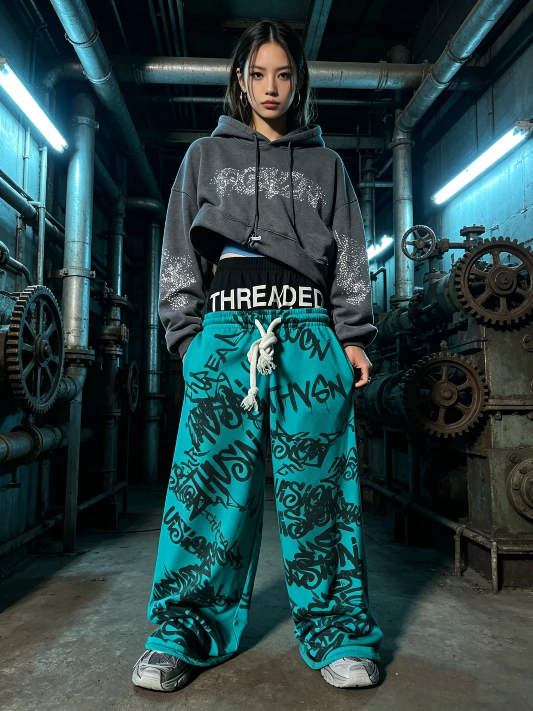 

Американские молодежные брюки-палаццо с принтом, имитация двухслойности, в стиле хип-хоп, новинка 2025 года