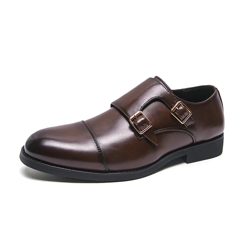 Business Formal Men's Shoes Sharp Toe Buckle Wedding Groom Shoes Breathable Waterproof Anti-slip Wear-resistant Shock-absorbing