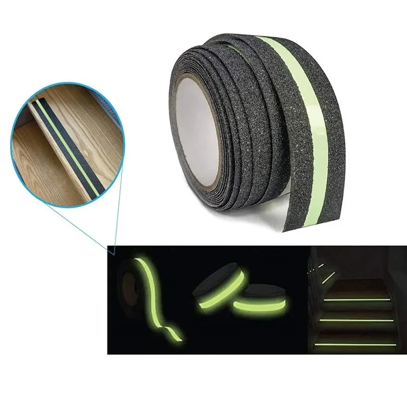 5CM x 5/2M Anti Slip Traction Tape With Glow in Dark Green Stripe Friction Abrasive Adhesive For Stair Tread Step Indoor Outdoor