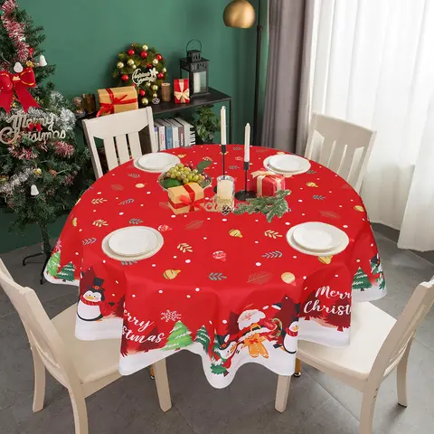 Tovaglia rotonda in poliestere natalizio 2025 Decorazione di buon Natale per la casa Regalo di Natale Navidad Capodanno 2026 Copri tavolo da pranzo
