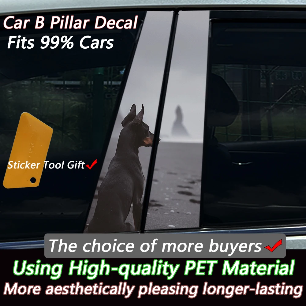 2PCS Aesthetic Doberman Pinscher Car B Pillar Decals, Misty Road Design, Car Exterior Styling Accessories for Most Vehicles