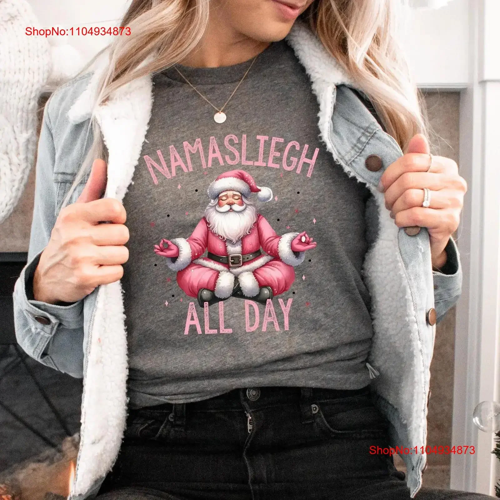 

Namasleigh Yoga Santa T Shirt Funny Vintage Christmas Holiday Namaste vintage Washed Soft streetwear Top For Everyday Wear