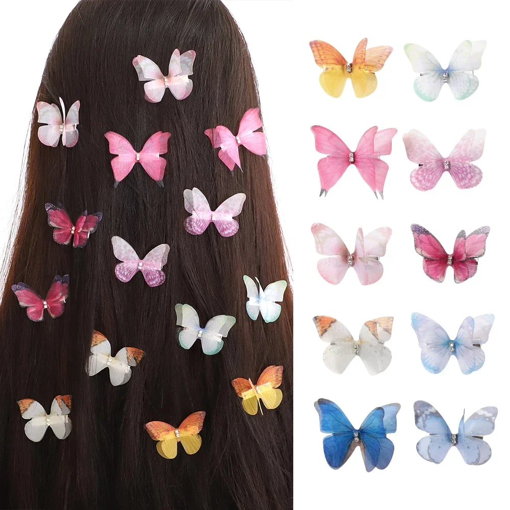 5pcs/set Cute Mesh Double-layer Simulation Butterfly Hairpins for Lovely Girls Princess Colorful Gradient Headwear Hair Clips