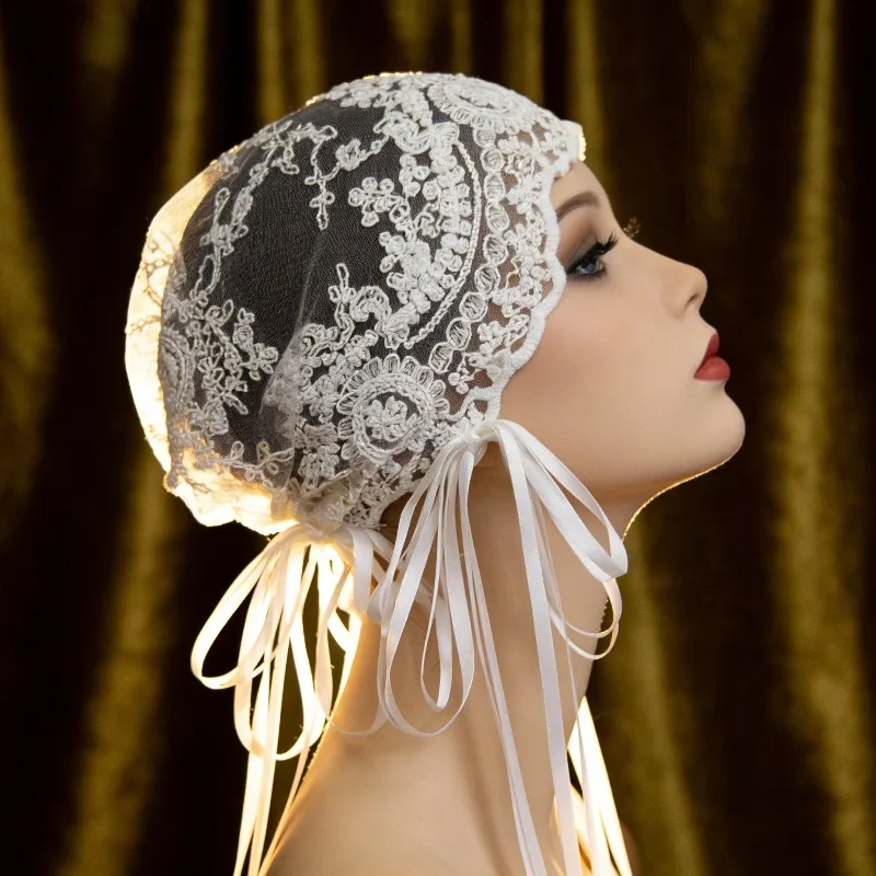 Neues französisches Retro-Braut-Spitzen-Schleifenband-Stirnband Mori High-End-Haarschmuck für Hochzeiten – Detail 6