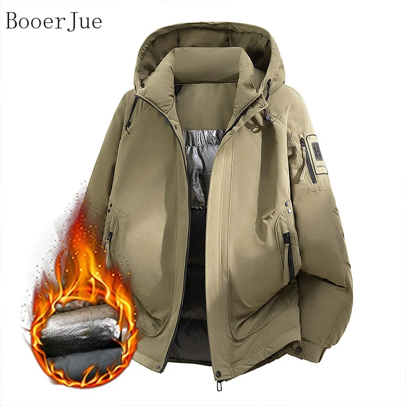 Graphene Men's Workwear Hooded Cotton Jacket Winter Thickened Thermal Coat Windproof Warm Outdoor Camping Climbing Sports