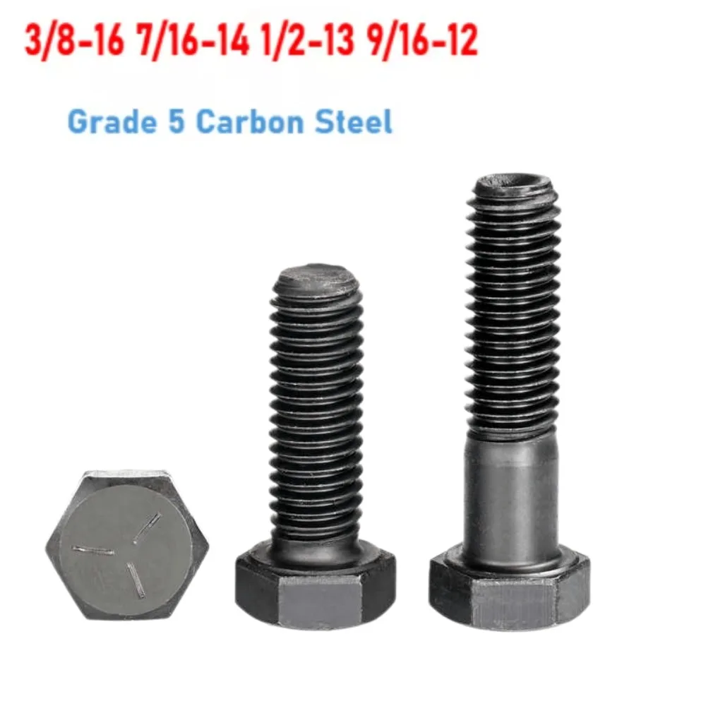 US Standard Grade 5 Black Hex Cap Bolt, Multi‑Size 3/8‑16‑9/16‑12 Carbon Steel External Hex Screw for Heavy‑Duty Assembly
