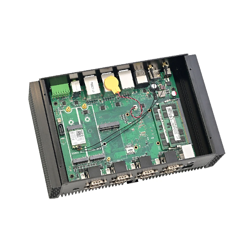 HUNSN Computer industriale senza ventola, IPC, Windows 11/Linux Ubuntu, 1335U/1355U, Mini PC, IM11, 3LAN, 8COM, PS/2,4USB3.0,4USB2.0,GPIO,2HD