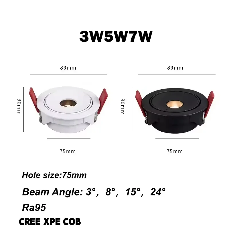 Focos Led ultrafinos, foco de ángulo de haz pequeño, foco de techo integrado de 3/8/15 grados para imagen del hogar, Mus