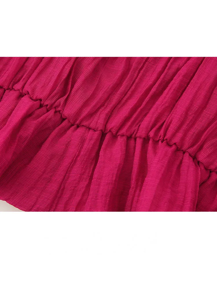 HH Women Elegant Backless Pleated Decoration Sleeveless Sling Short Top+Elastic Waist Bow Lace-up Summer Midi Skirt Set