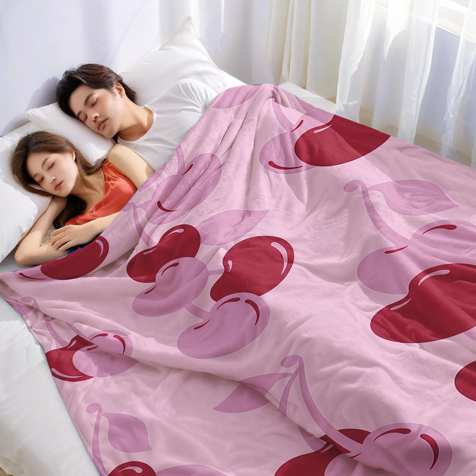 Dual Tone Cherry Ultra Soft Sherpa Fleece Blanket Fluffy Warm Halloween Cozy Throw for Sofa Couch Bedroom Gift All season
