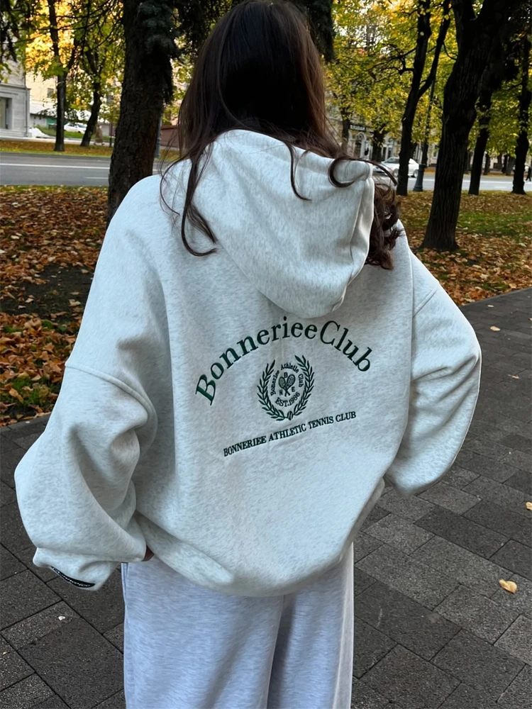 

ay American Retro Letter Print Hoodie Women's Loose Casual Trendy Faion Outerwear Comfortable Long Sve Sweatirt