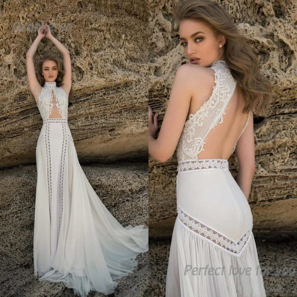 Qcenkeren Wedding Dress Halter Sleeveless Women Brazil Backless Elegant Bohemian Mermaid Vestido de Noiva Bridal Gowns 2024