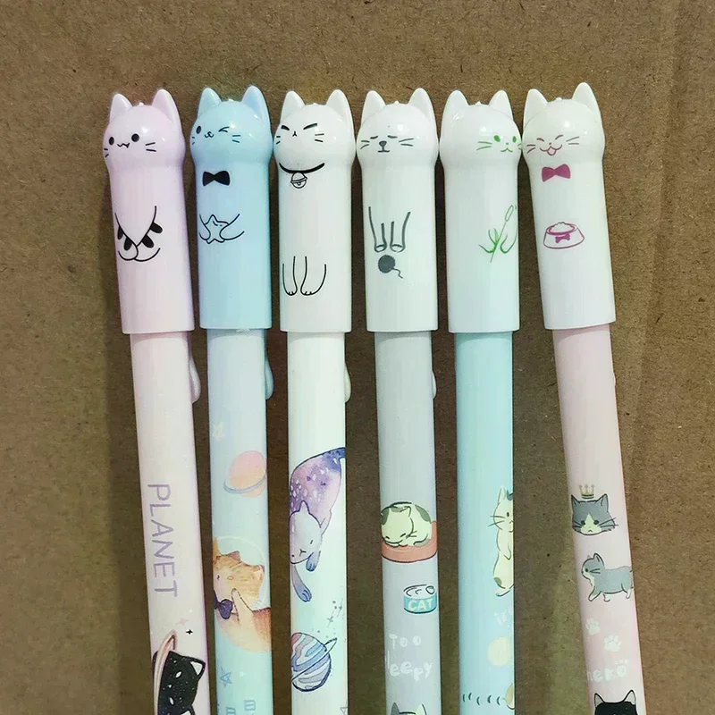 6Pcs Student Teacher Gift 0.5mm Cute Cat Tail Erasable Gel Pen Set Blue Magic Refill School Office Kawaii Writing Stationery view 4