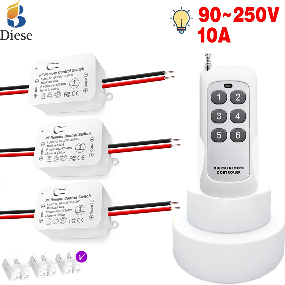 433Mhz Universal Wireless Remote Control Switch AC110V 220V 10A Relay Receiver for smarthome Led Light Bulb Gate Garage Door tv