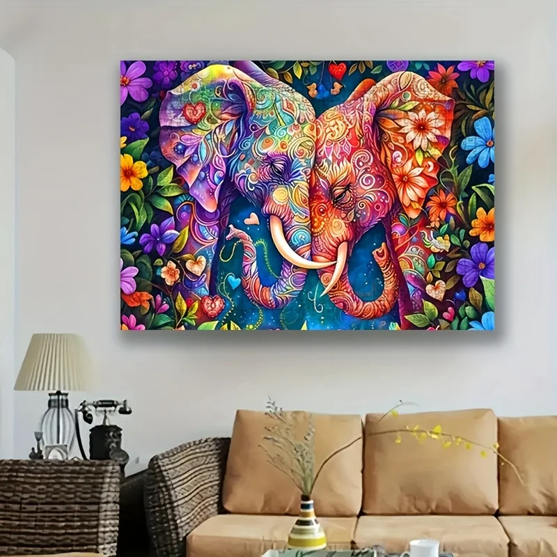 1000 قطعة من أحجية الصور المقطوعة على شكل فيل وزهور للبالغين - ألوان نابضة بالحياة، تصميم معقد، لعبة أنشطة عائلية، مستطيلة بيضاء