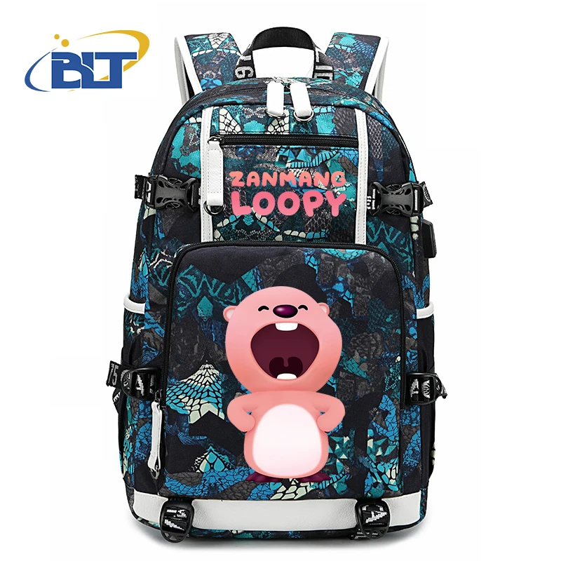 Cute loopy printed backpack large capacity student schoolbag usb travel bag kids gift for boys and girls