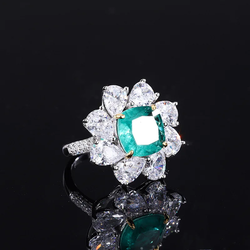 Jewelry S925 Silver Wood Emerald Green 10*10 Pendant Ring 8*8 Earring Set for Women