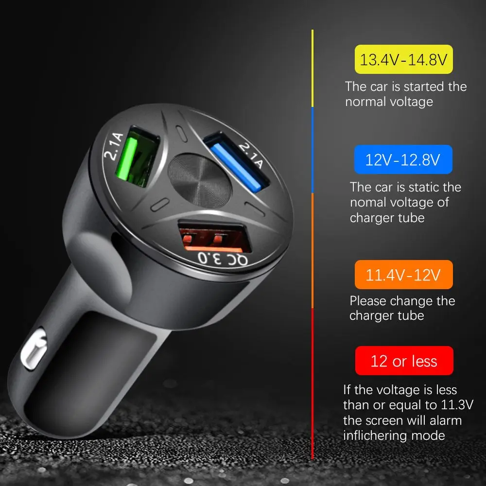 3-Port Fast Charging Socket adapter USB Car Charger Adapter LED Display QC 3.0 Auto Accessories