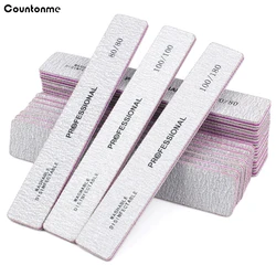 20Pcs/lot Professional Rectangle Nail Files Grey Buffer  80/100/180 Grit Washable Files For Manicure Straight Nail Care Tools