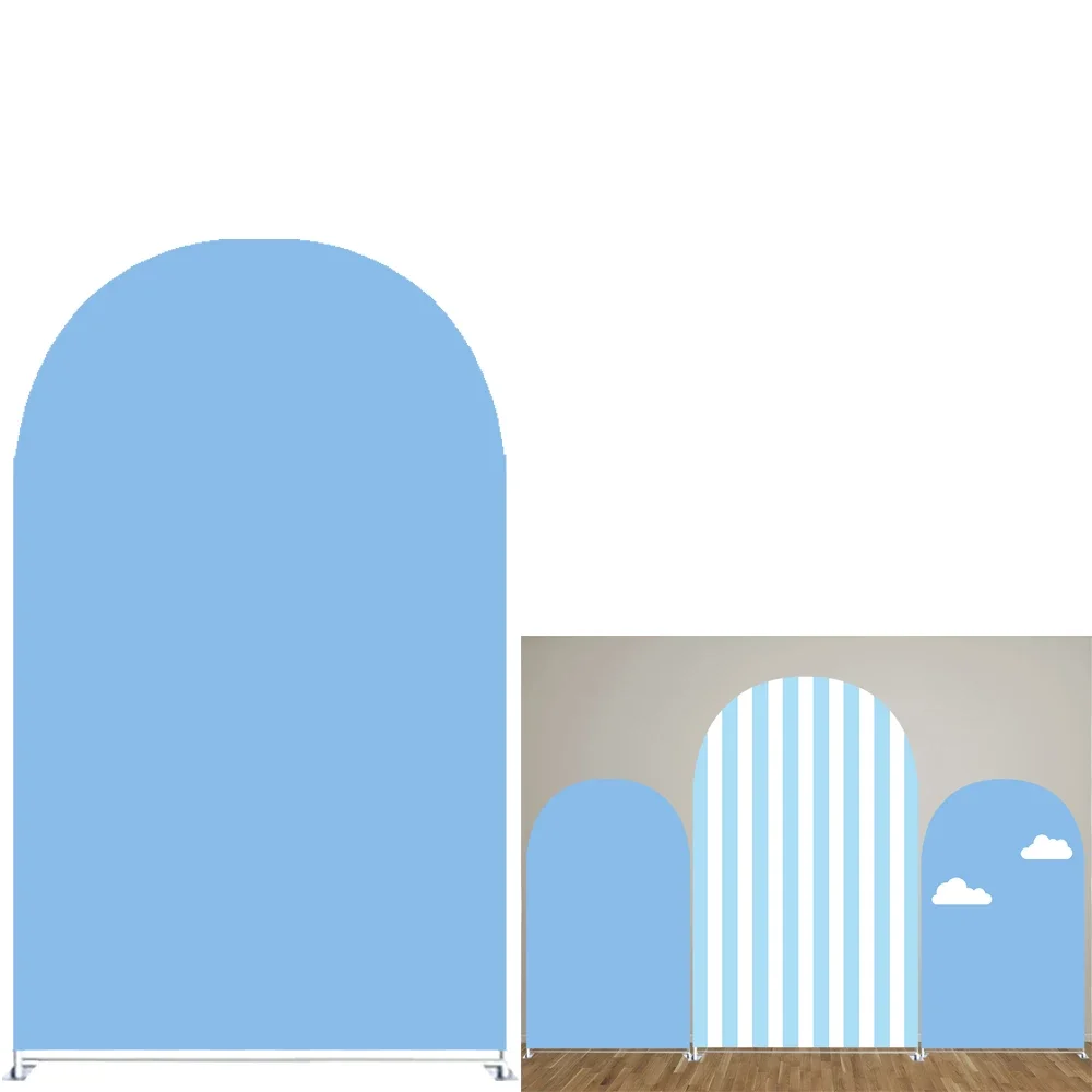 Coperture per fondali ad arco a tema a righe blu chiaro per feste, pannelli ad arco compleanno di nozze e puntelli per decorazioni per feste di Baby Shower