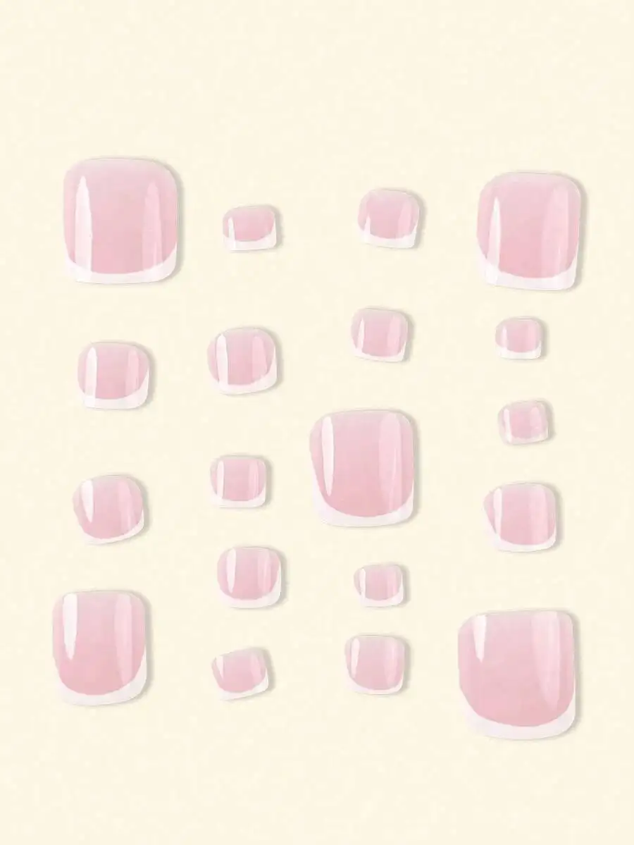 144pcs/Box Pink Toe Nail Press Ons Square French Tips Toe Press On Nails Pre-Designed Soft Gel Thick False Toenail Extension Acr view 6