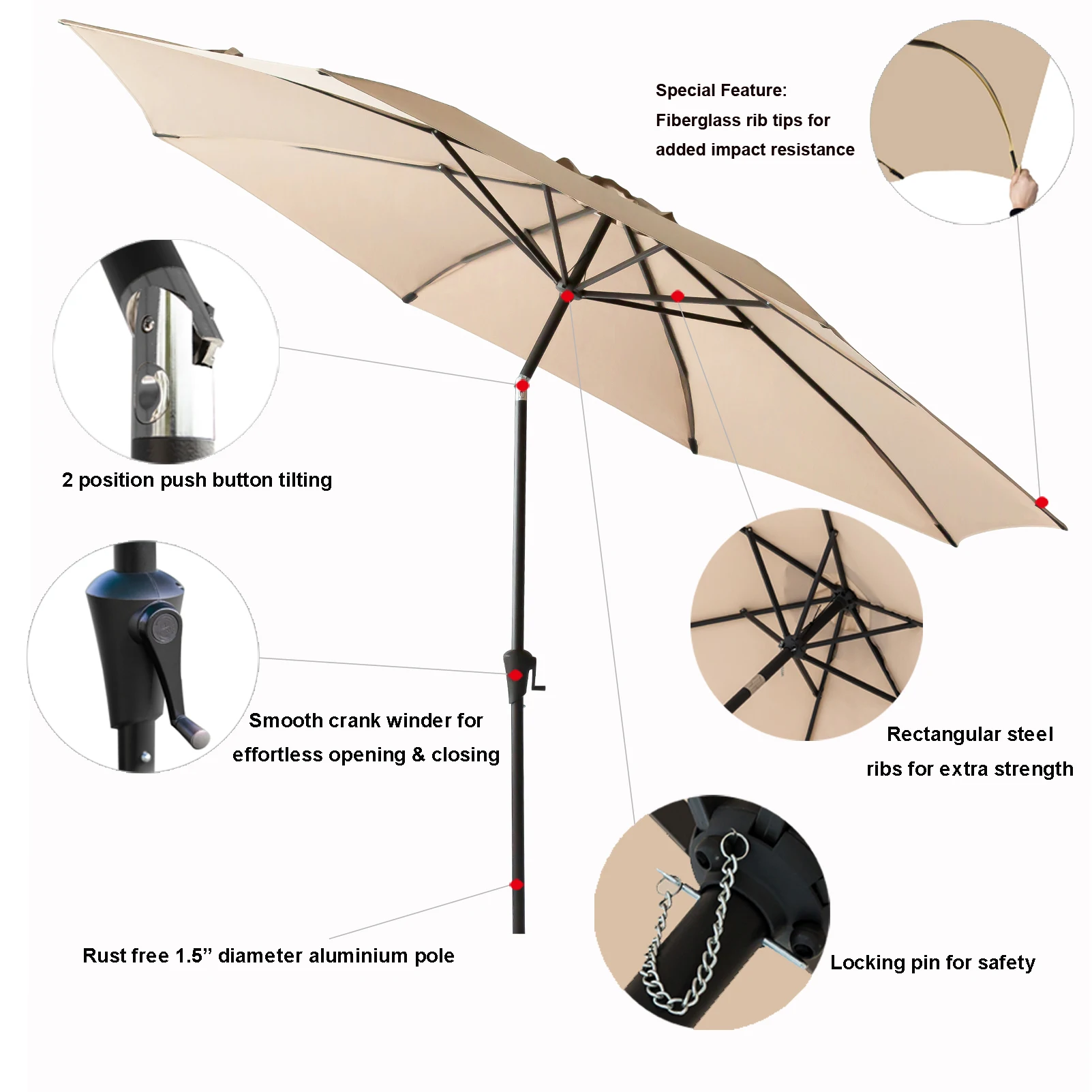 10 ft Außen Terrasse Markt Tisch Regenschirm mit Fiberglas Rippe Spitze und Tilt