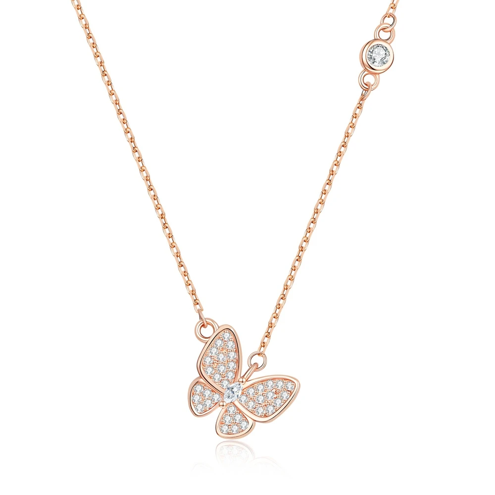D Color Full Diamond Moissanite Butterfly Pendant S925 Sterling Silver Necklace for Woman Birthday Party Jewelry Gift